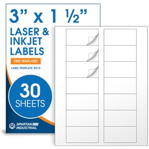 3" X 1.5" Matte White Printable Address Labels (30 Sheets, 420 Stickers) Mailing Labels and Product Packaging Stickers for Laser & Inkjet Printers - Spartan Industrial Template R010