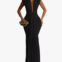 Ekaliy Elegant Bodycon Dresses for Women Deep V Neck Maxi Dress Mermaid Long Dress, Size S