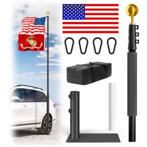 20FT Heavy Duty Tailgate Flag Pole Kit- Portable Telescoping Flag Pole with Tire Mount,Extend the Car Scratch Resistant Protective Cover & US Flag Portable for Camping/Tailgating/Outdoor Party