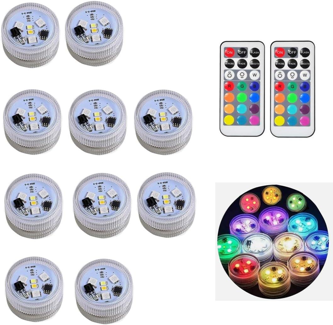 KEMANI Mini Submersible Led Lights,9 pcs Small Underwater Tea Lights Candles Waterproof with 2 Remote Battery Operated, RGB 13 Multicolor Changing for Wedding Home Party Festival Decoration