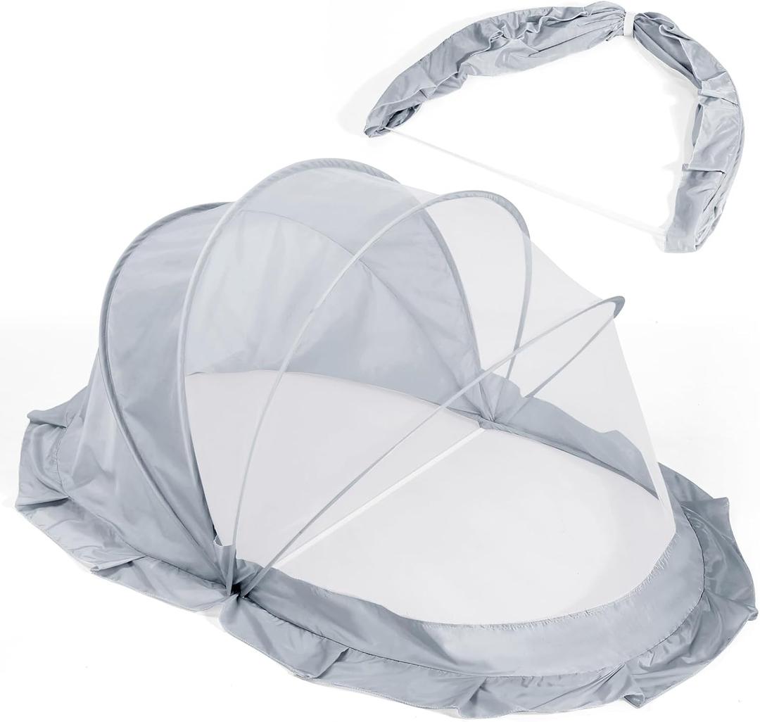 Orzbow Foldable Mosquito Net for Bed with Blackout Canopy, Portable Baby Mosquito Net Tent for Bed, Cots, Cribs, Playards and Playpen, 0-3 Years Kids Travel & Sleep Mosquito Mesh Cover, Grey, Gray