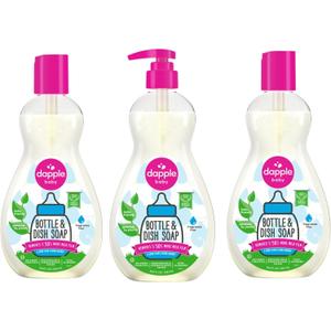 Dapple Baby Bottle Soap, Hypoallergenic Dish Soap for Baby Bottles, Powered by Plants, 1 Pump Included, Fragrance Free, 16.9 Fl Oz (Pack of 3)