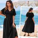 Kate Kasin Womens Short Sleeve Maxi Dress, Casual Summer Dress with Pockets, Beach Vacation Dresses 2026 (Black, L)