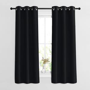 NICETOWN Black Curtains for Boys Room - Blackout Thermal Insulated Window Treatment Solid Grommet Room Darkening for Bedroom/Night Shift (Set of 2, W37 x L63)