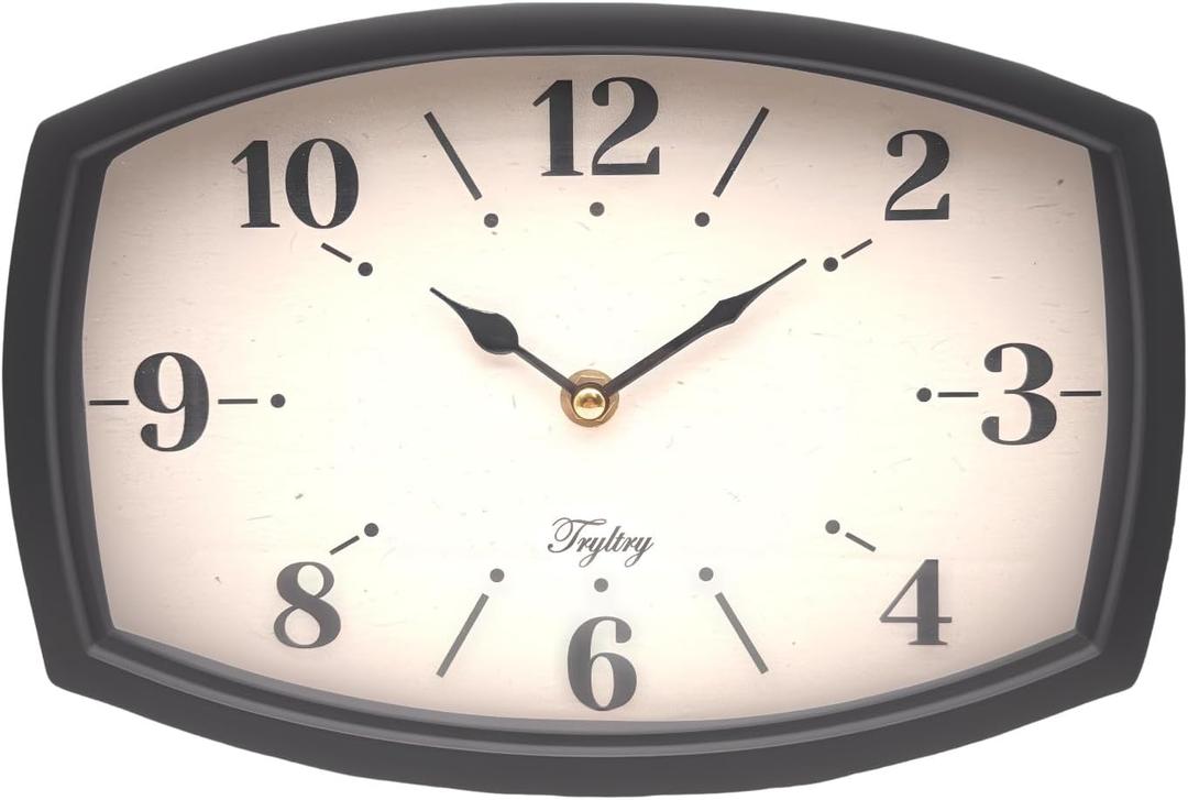 Wall Clock Black Retro Rectangular Clock Metal Wall Clocks Battery Operated Old Design Style for Kitchen, Living Room or Office Small Black Rectangle