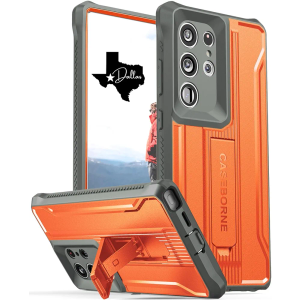 CaseBorne V Compatible with Samsung Galaxy S24 Ultra Case - [Extremely Rugged] [Military Grade 5-Layer Construction] with Built-in Stand - Orange/Gray
