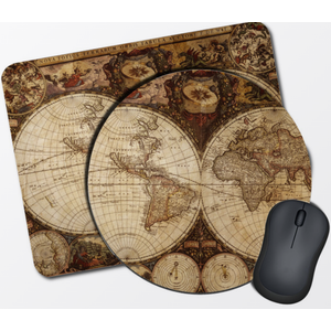 Dark Academia Mouse Pad Vintage World Map Design Custom Mouse Pad, Rectangle, 9.75" x 7.75"