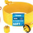 Kohree 30 Amp RV Power Extension Cord 50 ft with Grid Handle Heavy Duty, 30M/30F 90 Degree Locking Adapter, LED Indicator & 15M/30F Power Adapter(1875 W), 125V, 3750W, ETL Listed STW Wire