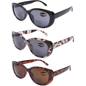 DOOViC Bifocal Sun Readers for Women and Men Stylish Reading Glasses Cat Eye Frame Reading Sunglasses 1.5