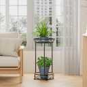 YIUKEA Plant Stand Indoor Outdoor - Metal Planter Holder Shelf Tall Tiered Flower Pot Display Organizer Rack for Garden, Patio, Living Room, Bathroom, Office (Black)