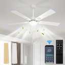Ceiling Fans with Lights,42 inch Ceiling Fan with Light and Remote,Reversible,3CCT,6-speeds,Dimmable,Noiseless,White Ceiling Fan for Bedroom, Kitchen,Living Room