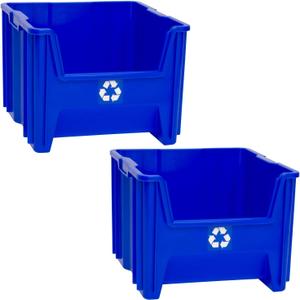 Commercial Industrial Heavy Duty Stackable Open-Front Recycling Bin Box Containers, 12 Gallon, 1 Pack, Blue
