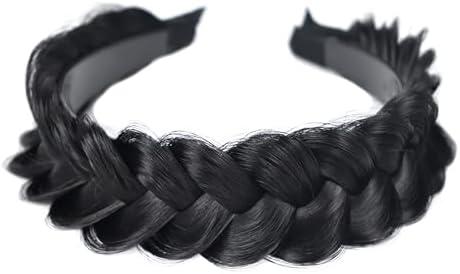 STHEJFB Wide Braided Headband Hoop Fashion Hair Accessories Elastic Non-slip Band for Women and Girl (Black)