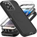 YKHJKLEC for iPhone 14 Pro Case, Compatible with Magsafe, Military Grade 3 in 1 Heavy Duty Shockproof/Drop Proof/Dust Proof Case with 2Pcs Tempered Glass Screen Protector (New-Black/Grey)