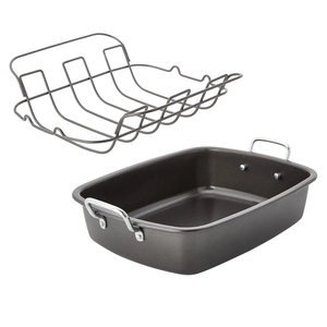 Chicago Metallic Nonstick Roaster with Floating Rack, 18-Inch-by-13-Inch, Black