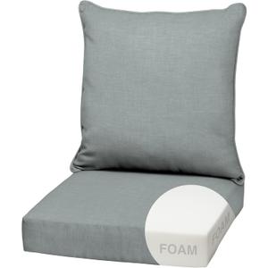 Arden Outdoor Foam Deep Seat Cushion Set, 22x24, Premium High-Density Foam, Never Flattens, Weather-Proof for Patio Chair Sofa Couch, Stone Grey Leala