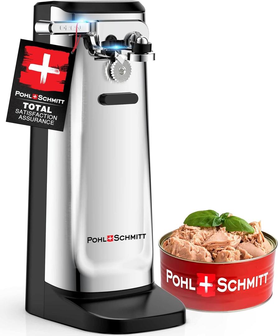 POHL SCHMITT Electric Can Opener, Knife Sharpener & Bottle Opener, Easy Push Down Lever, Works with Standard And Pop-Top Cans, Durable Stainless Steel & ABS - Kitchen Essentials and Accessories