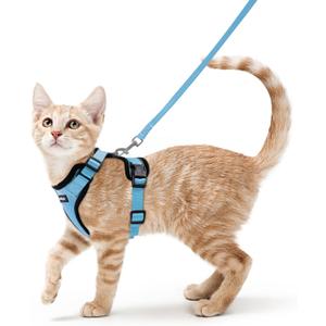 rabbitgoo Cat Harness and Leash for Walking, Escape Proof Soft Adjustable Vest Harnesses for Cats, Easy Control Breathable Reflective Strips Jacket, Light Blue, S