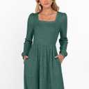 ANRABESS Women's Square Neck Long Sleeve Fall Dress Casual Ribbed Knit Soft 2026 Trendy Short Sweater Dresses with Pockets Green Medium (Green, M)