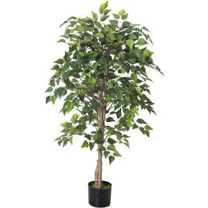 4Ft Artificial Birch Tree, Green Siberian Birch Tree for Indoor, Fake Potted Ficus Tree with Silk Leaves for Home Office Living Room Decor (11in)