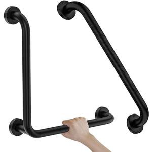 L-Shaped Shower Grab Bar 16x16 Inch, Zepolu Stainless Steel Matte Black Safety Grab Rail, Bathroom Mobility Aid Handrail, Wall Mounted Balance Support Bar Assist Handle for Senior Elderly Handicap