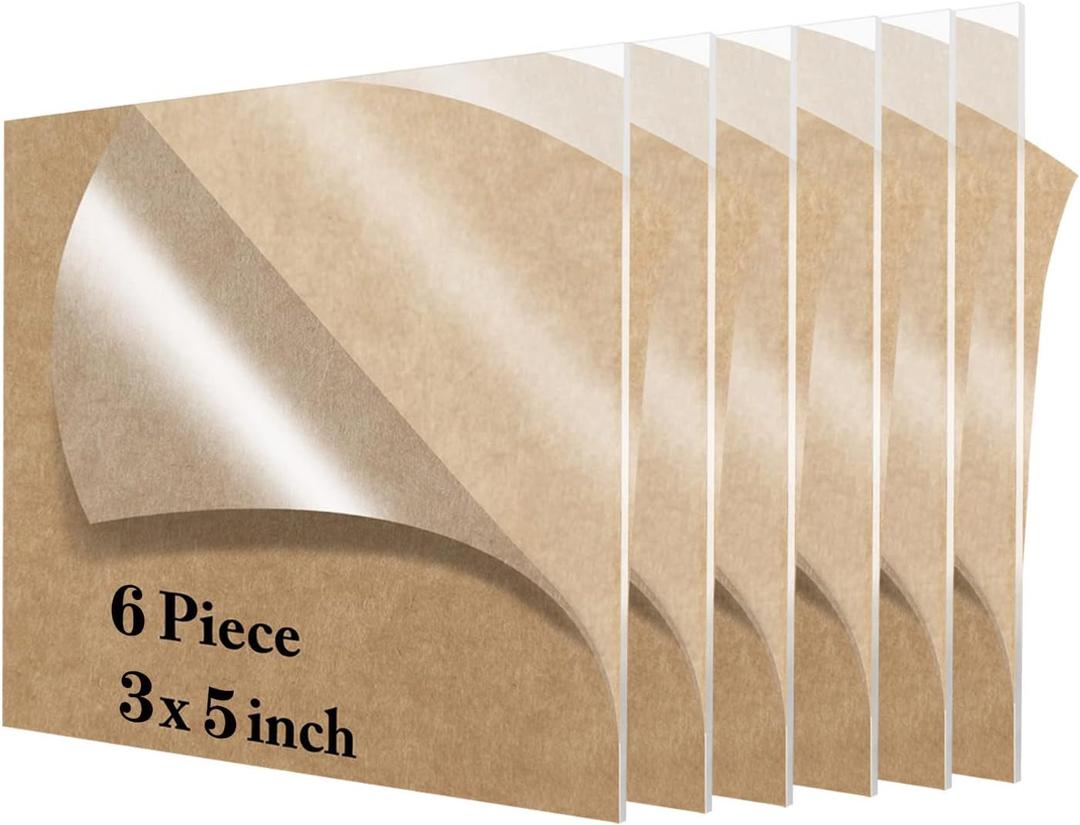 Lesnlok 6 Pieces 3 x 5 Acrylic Sheet1/8 Thick 3mm Plexiglass Sheet, for Sign, Craft, Photo Frame, DIY Display Projects (6, 3 x 5 x 1/8)