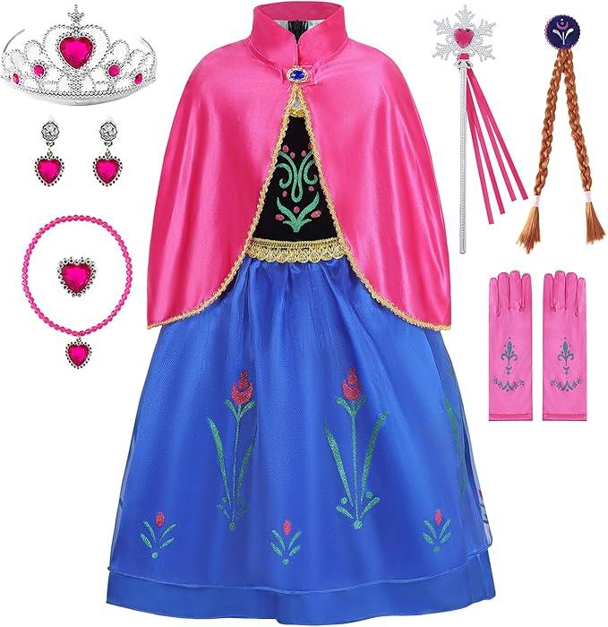 Princess Anna Dress for Girls Frozen Princess Costume Fancy Dress up for Halloween Carnival Snow Party Cosplay