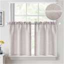 MIULEE Cafe Curtains 24 Inch Length Light Filtering Small Drapes, Farmhouse White Short Semi Sheer Linen Curtain for Kitchen Bathroom Basement Half Window, Rod Pocket Tier Curtains 2 Panels W26XL24