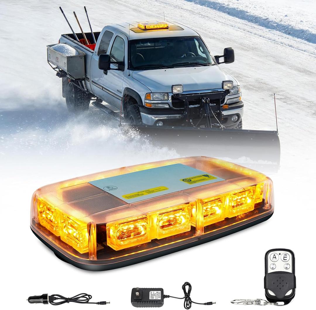 Wireless Led Strobe Lights Remote Control Rechargeable Battery, 17 Flashing Mode, 2 Brightness Mode, 48-Led, Beacon Roof Top Flash Emergency Flashing Warning Light for Vehicles Trucks, 1PC Pack, Amber