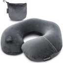 Inflatable Travel Neck Pillow, Super Soft Plane Neck Support Pillow for Travel Ariplane Sleep Support, Adjustable Neck Cushion Headrest Pillow, Folds Up Nicely, Black Grey (Medium)