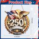US 250th Anniversary Double Layer Wooden Door Sign, 1776-2026 Door Wreath Patriotic Independence Day, 250 Years of Freedom Large Wall Decor, Anniversary Hanging Sign for Porch Outdoor 12 x 12 Inch