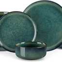 vancasso Starry 18 Pieces Dinnerware Sets for 6, Green Reactive Glaze Dishes Sets, Ceramic Plates and Bowls Set, Dinner Salad Dessert Plates, and Cereal Bowls Set, Dishwasher and Microwave Safe