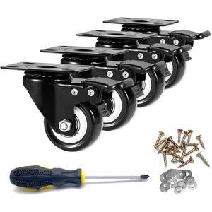 Caster Wheels, 2 inch Casters, Casters Set of 4 Heavy Duty - CLOATFET Locking Casters, Swivel Casters with Brake (Top Plate), Non Marking Black Castor Wheels for Cart Furniture Workbench
