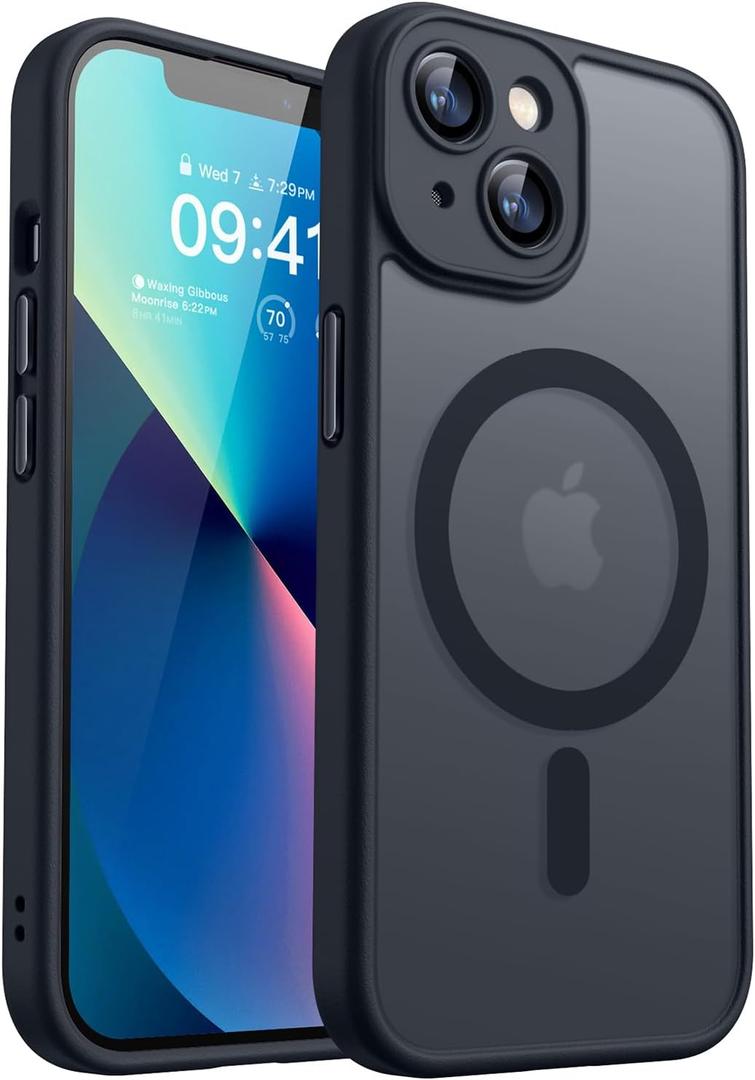 CANSHN Magnetic for iPhone 13 Case, Upgraded [Full Camera Protection] [Compatible with Magsafe] [Translucent Matte] Shockproof Protective Phone Case for iPhone 13 6.1" - Black