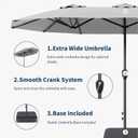 Patio Kingdom 15FT Double Sided Patio Umbrella with Base Included Large Outdoor Market Umbrella with Crank Handle, UV Resistant Canopy, Sturdy Frame for Garden, Poolside, Deck, Light Gray