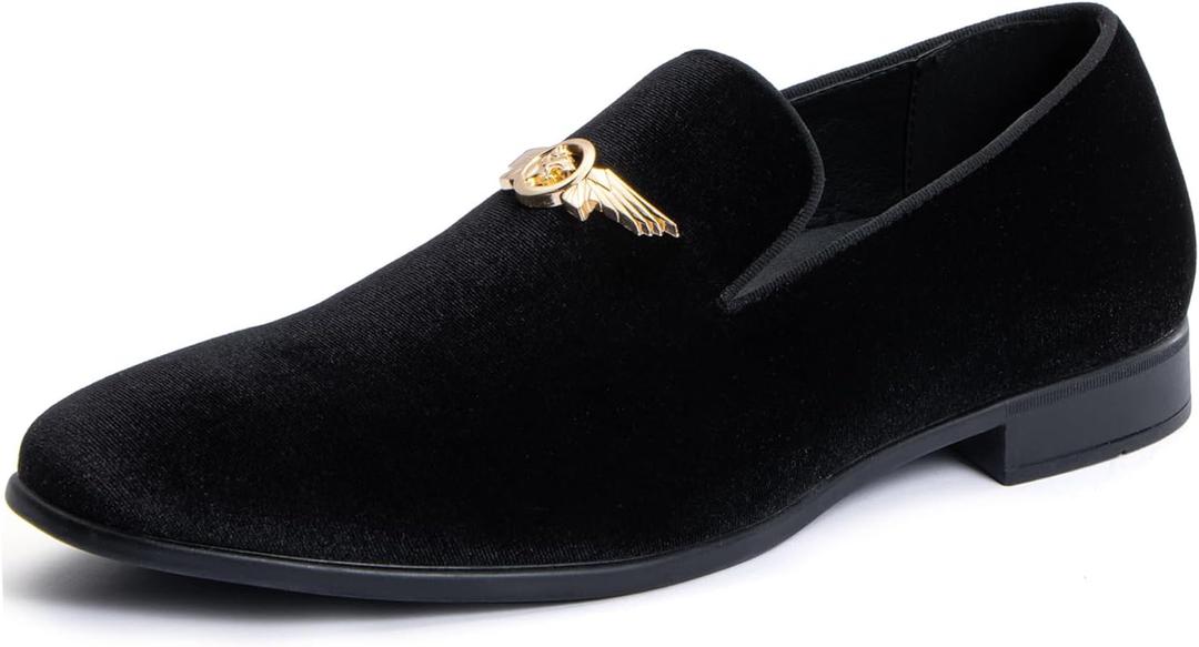 Men's Penny Slip-on Velvet Loafer Suede Dress Shoes Designer Smoking Slipper Prom Wedding Shoes (13, Black)