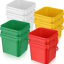 Mifoci 8 Pcs Plastic Bucket 5 Quart Square Cleaning Bucket Utility Small Pail with Handle for House Cleaning Storage Livestock Feeding Car Washing (Red,Yellow,White,Green)