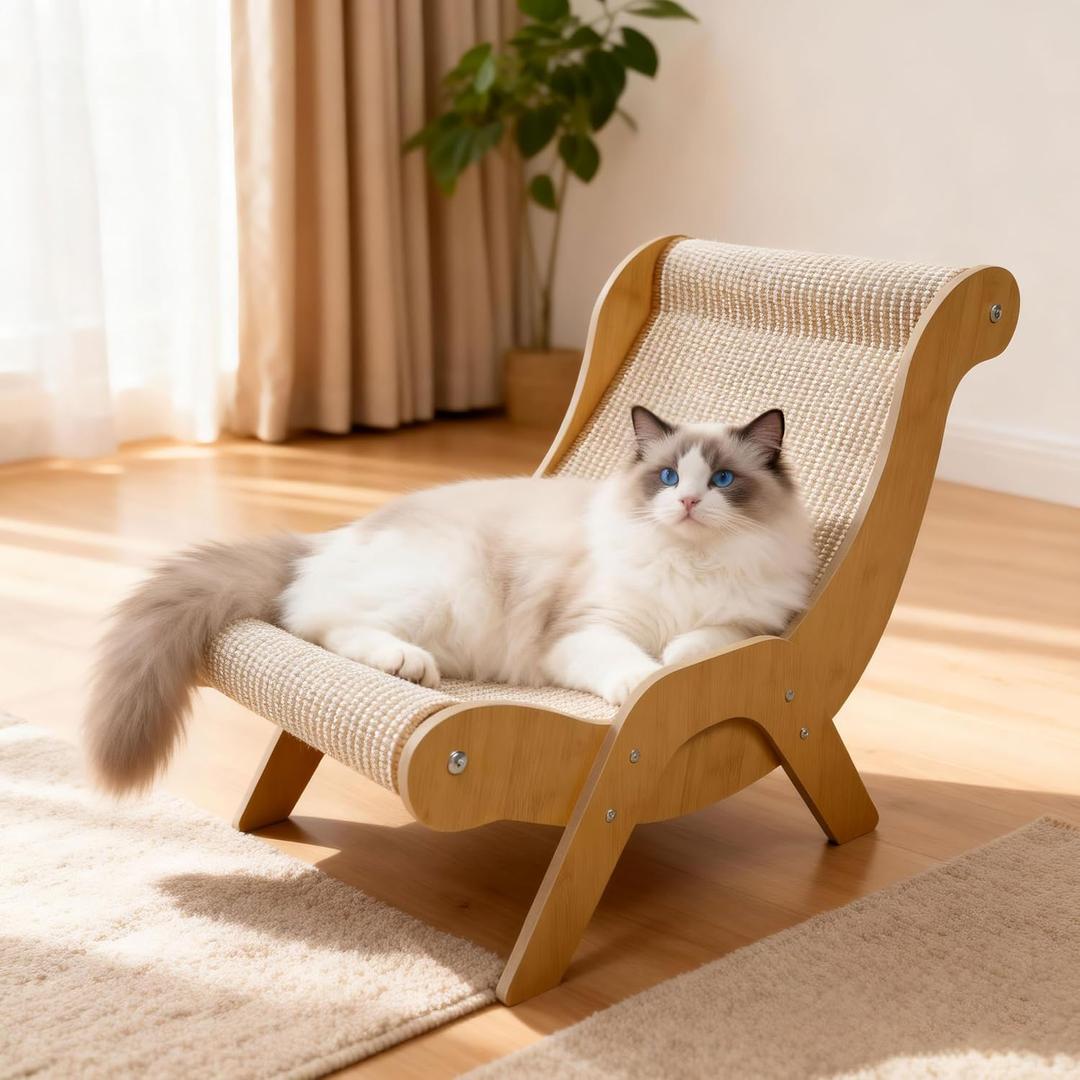 Extra Large Cat Scratcher Lounge & Bed,Curved Sisal Scratching Pad for Indoor Cats,Durable Furniture-Grade Lounge Combo,Tight Weave Material with Less Shedding