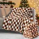 Preboun 6 Pack Fleece Throw Blankets, Buffalo Plaid Lightweight Throws for Sofa, Travel, Office & Bulk Use(50 x 60 Inch,Khaki and White)