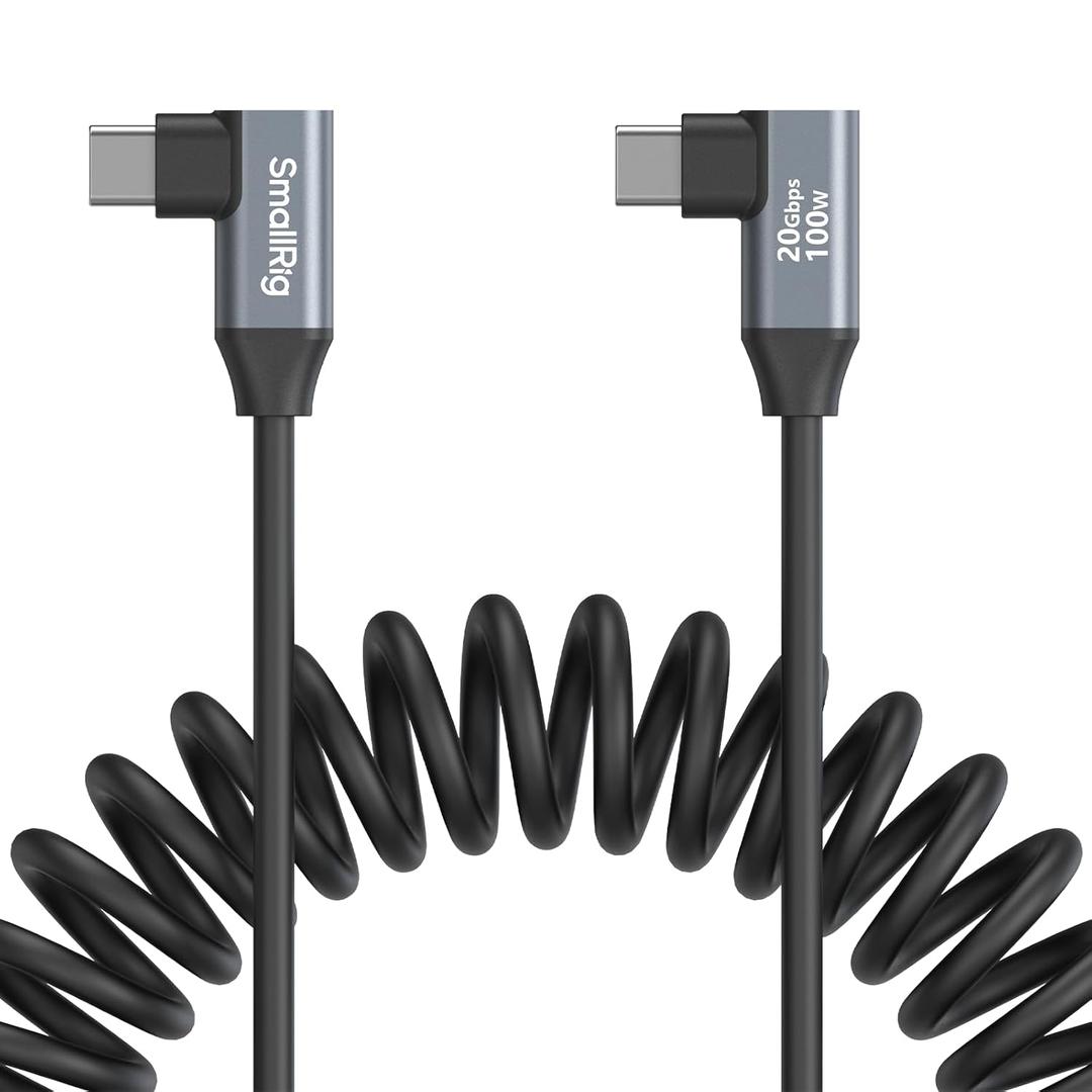 SMALLRIG USB C to USB C Coiled Data Cable (Angled to Angled), 90 Degree Type C Cable 20Gbps High Speed Data Transfer, Support PD 100W Fast Charging, for iPhone, Laptops and Cameras etc. - 4793