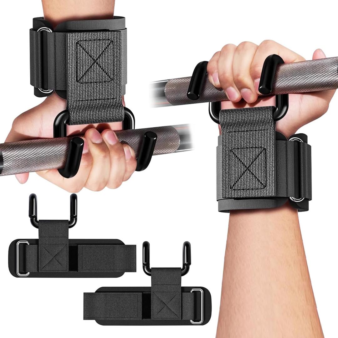 GPANDAG Weight Lifting Hooks for Men and Women(Pair), 330 LB Heavy Duty Gym Lifting Wrist Strap Hook for Deadlifts, Pull-Ups, Strength Training, 0.4inch Grip Weightlifting Hooks for Teen, Black-Double Hook