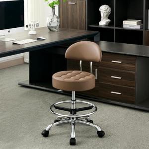 FIRAVOE Drafting Chair Adjustable Height 20"-27" (Sturdy Aluminum Base) (Quiet Wheels and Foot Rest) Office Stool with Wheels (Coffee Brown)
