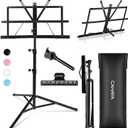 CAHAYA Portable Sheet Music Stand: Dual Use Desktop Book Holder Folding Lightweight Extra Stable Reinforced with Carrying Bag and Clip for Students Musicians Height Adjustable up to 54.3" CMS0204 (Black)