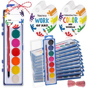 Sabary 24 Pack Watercolor Paint Set Bulk 8 Washable Water Color Paint with Card and Red Rope for Parties Birthday Party Favor Exchange Gift Prizes Graduation Present Art Supplies (Round)