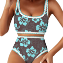 Herseas Women's Bikini Sets Floral Print Whip Stitch 2 Piece Swimsuits High Waisted Scoop Bathing Suits XL