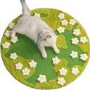 31 x 31 Inch 3D Garden Cat Scratcher Mat, Flower Sisal Cat Scratch Pad, Floor Cat Scratching Pads Rug for Indoor Cats, Protector for Wall&Carpets&Sofas, Green Moss Cat Claw Pad (White Flowers)