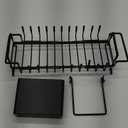 Small Dish Drying Rack in Sink, Expandable Dish Drainer Over Sink with Silicone Drying Tray, Compact Dish Rack for Kitchen Counter with Utensil Holder, Drying Rack Organize Small Space, Black