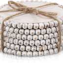 Honeydak 6 Pcs Beaded Wood Coasters Farmhouse Coasters Rustic Round Beaded 3.94 Inches Boho Home Wood for Drinks Bar Coffee Table Top Home Kitchen Housewarming Wedding Gift Decor(White)