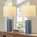 Reaketon Table Lamps for Living Room Set of 2, Ceramic Table Lamps for Bedroom, 20" Modern Lamps for Night Stands, Dark Blue