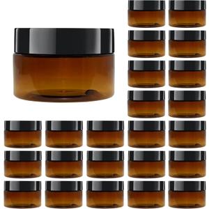 24 Pack 2 OZ (60ml) Amber Plastic Jars With Lids, 12 Spatulas, A Pen, Labels - PET Storage Container for Cosmetic, Cream, Gel, Lotion-Beauty Travel Jars Plastic Slime Jars